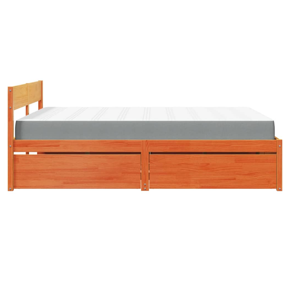 vidaXL Bed with Drawers and Mattress Wax Brown 140x200 cm Solid Wood Pine S0671489365