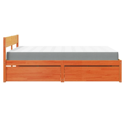 vidaXL Bed with Drawers and Mattress Wax Brown 140x200 cm Solid Wood Pine S0671489365