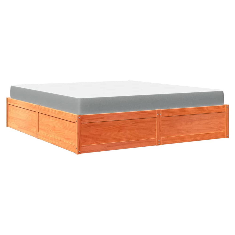 vidaXL Bed with Mattress Wax Brown 180x200 cm Super King Solid Wood Pine S0671489453