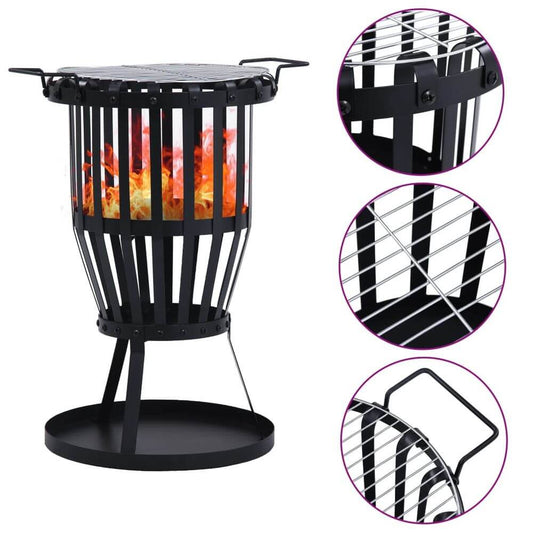 vidaXL Garden Fire Pit Basket with BBQ Grill Steel 47.5 cm S069811752