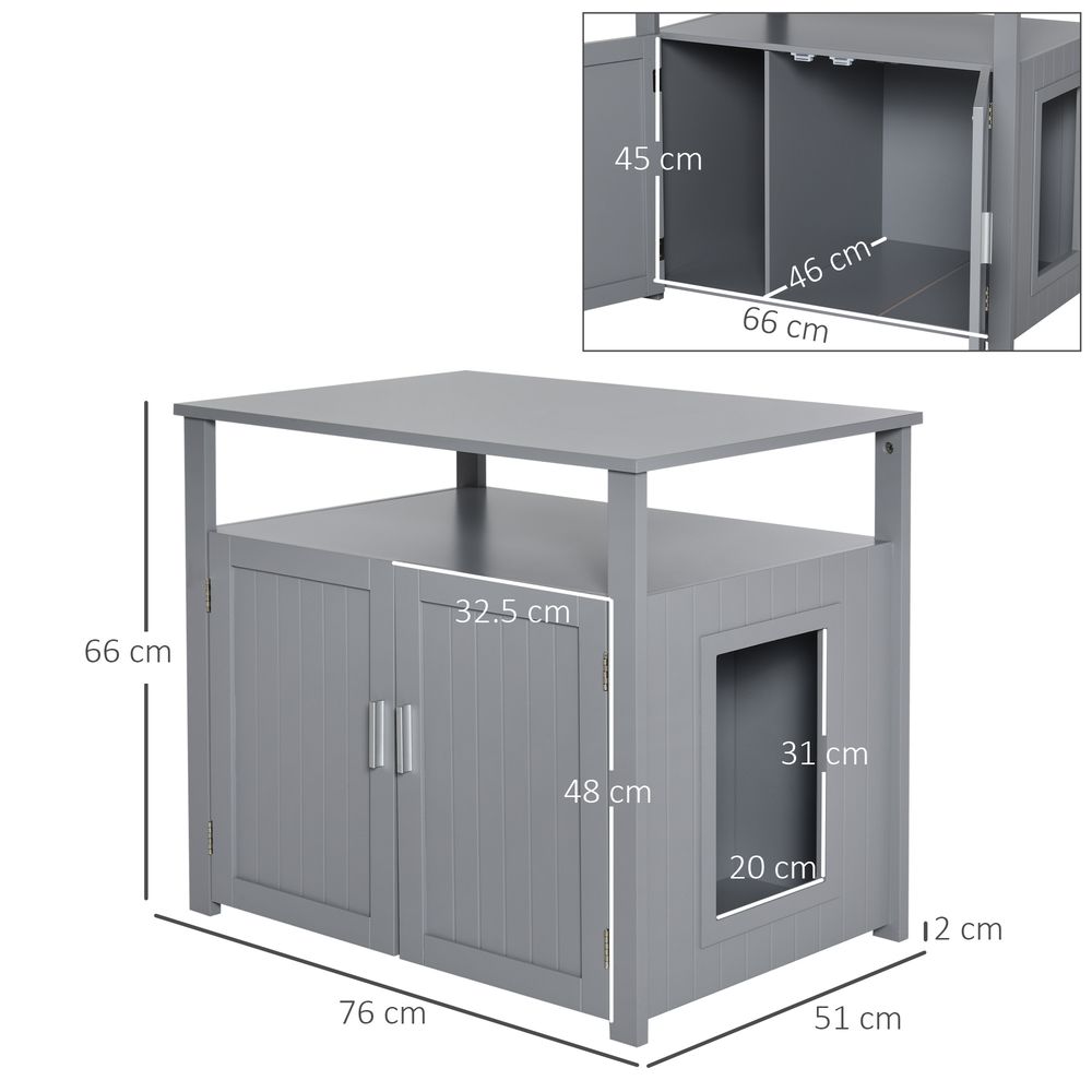 Wood Cat Litter Box Enclosure Furniture Adjustable Interior Wall Grey Pawhut S0671081247