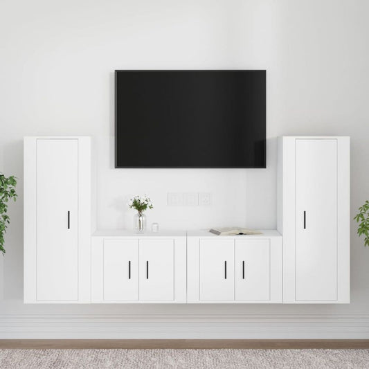 vidaXL 4 Piece TV Cabinet Set White Engineered Wood V0671194846