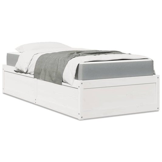 vidaXL Bed with Mattress White 90x190 cm Single Solid Wood Pine S0671489355