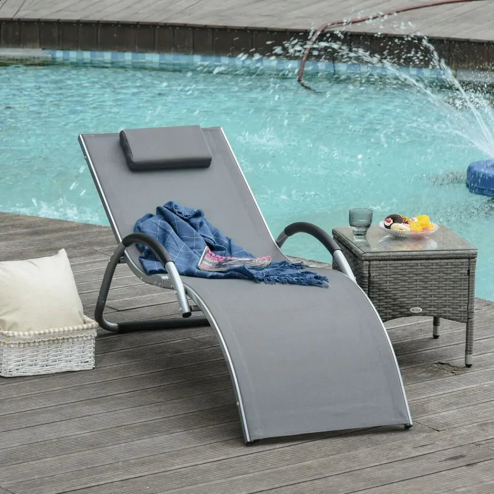 Lounger Chair Portable Armchair with Removable Pillow for Beach Yard Dark Grey S0671096946