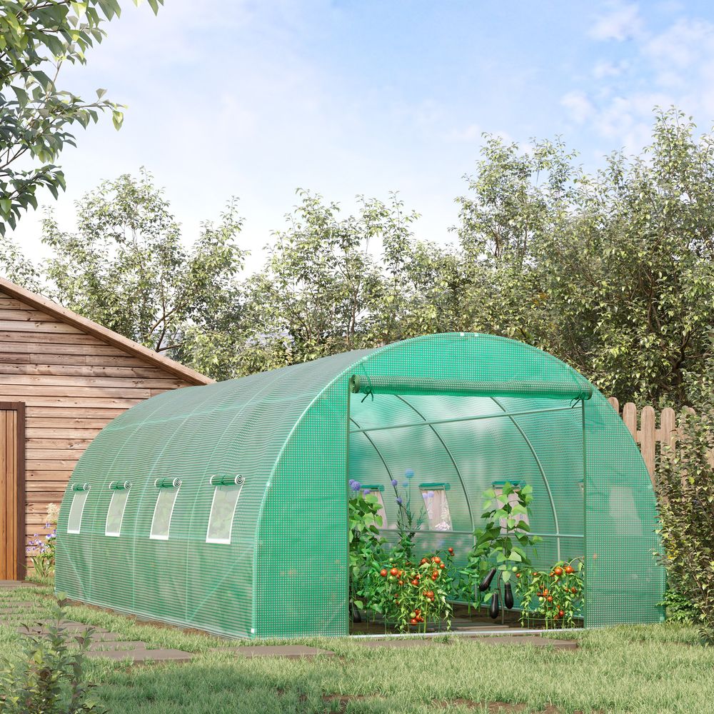 Polytunnel Walk-in Greenhouse with Zip Door and Windows V067942276