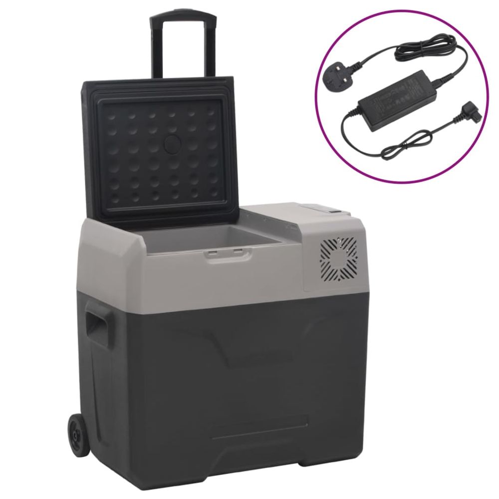 vidaXL Cool Box with Wheel and Adapter Black&Grey 30 L Polypropylene S0671211017