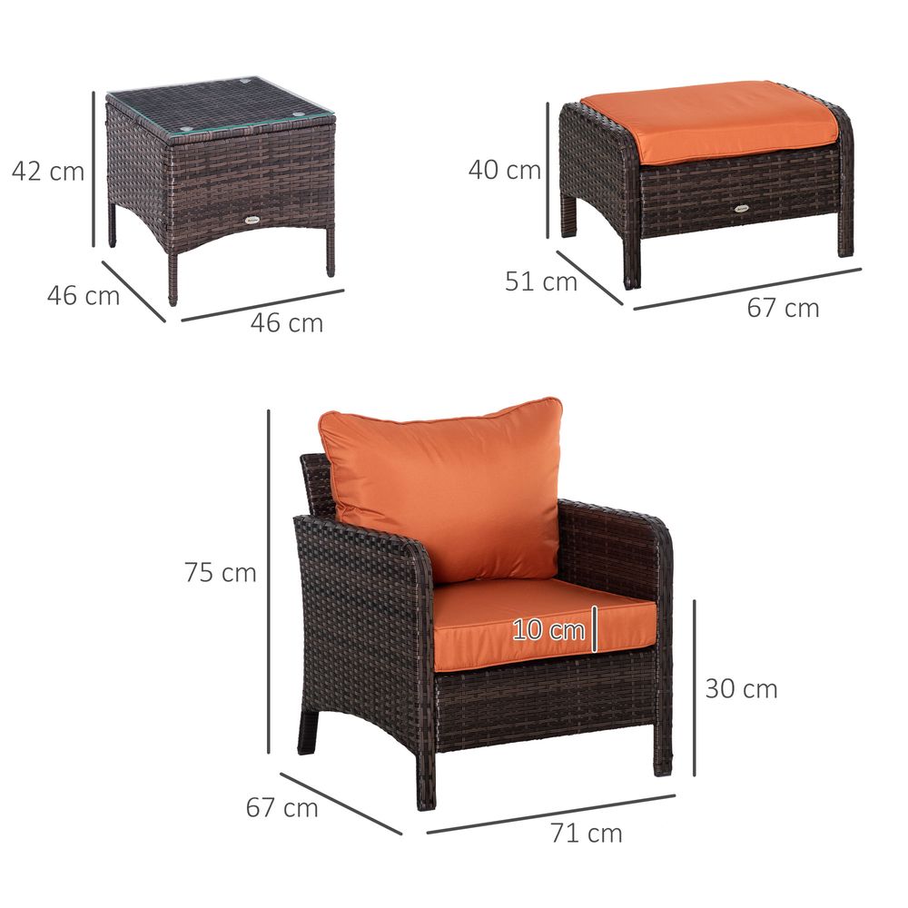 2 Seater PE Rattan Garden Furniture Set, Glass Top Table Brown S0671072394