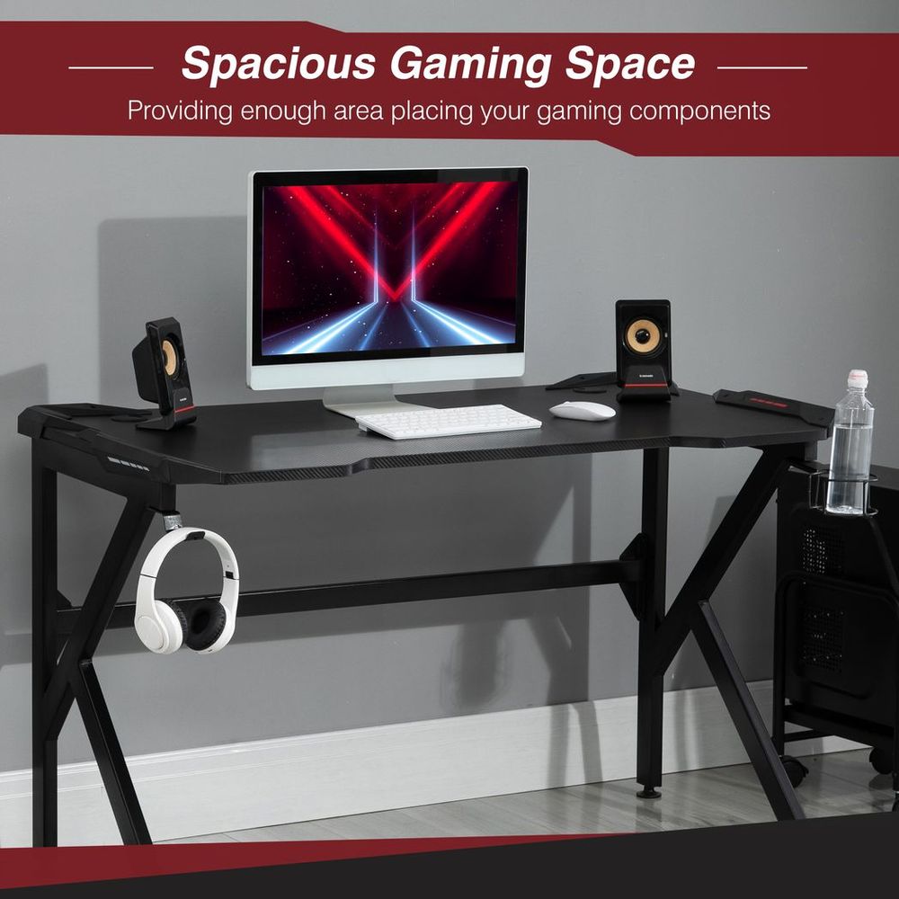 Spacious Gaming Desk Home Racing w/ Steel Frame Cup Headphone Holder Hook S0671149097