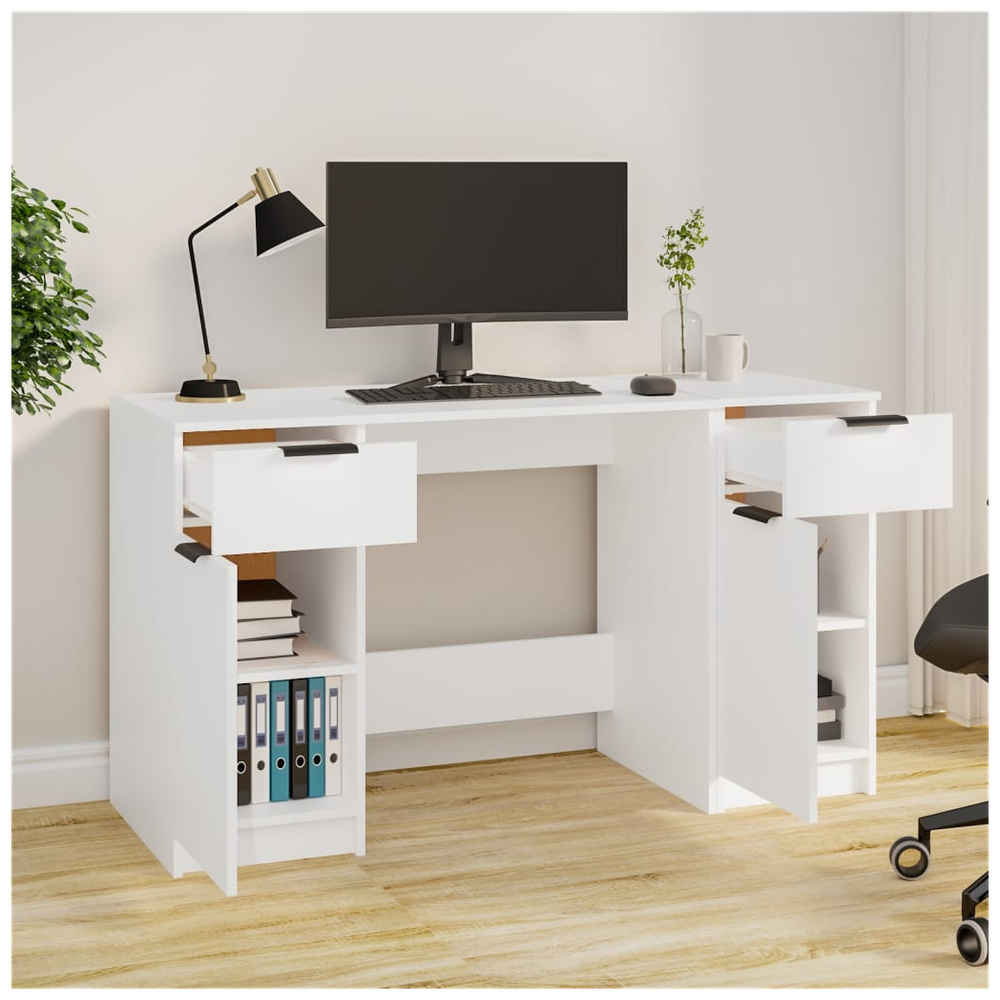 vidaXL Desk with Side Cabinet White Engineered Wood S0671070853