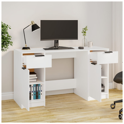 vidaXL Desk with Side Cabinet White Engineered Wood S0671070853