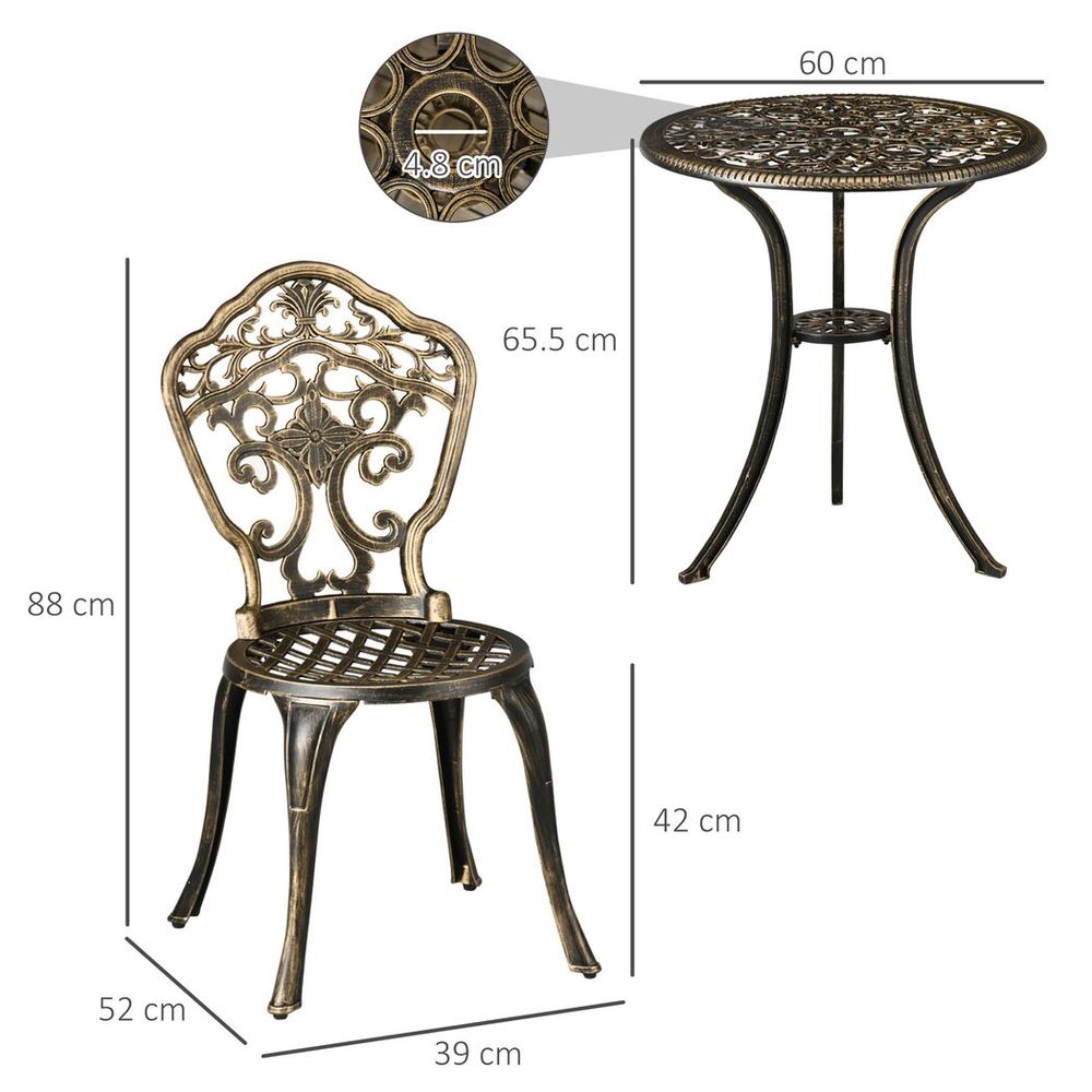 3 Piece Cast Aluminium Garden Bistro Set with Parasol Hole for Balcony, Patio S0671114986