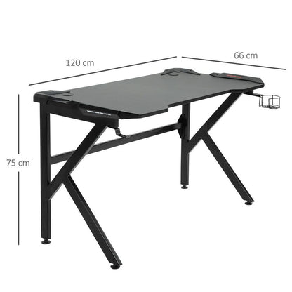 Spacious Gaming Desk Home Racing w/ Steel Frame Cup Headphone Holder Hook S0671149097