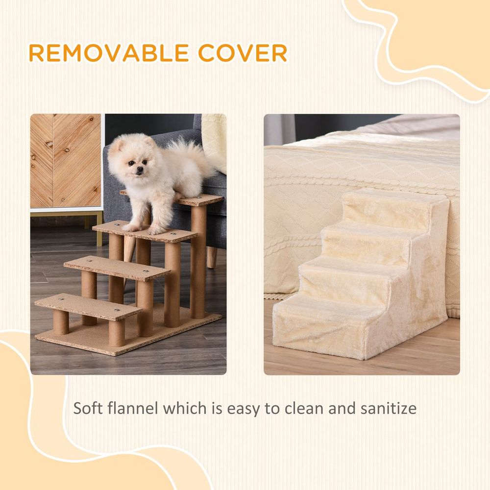 Portable Dog Stairs with Washable Plush Cover, for High Bed Sofa - Beige S0671347285