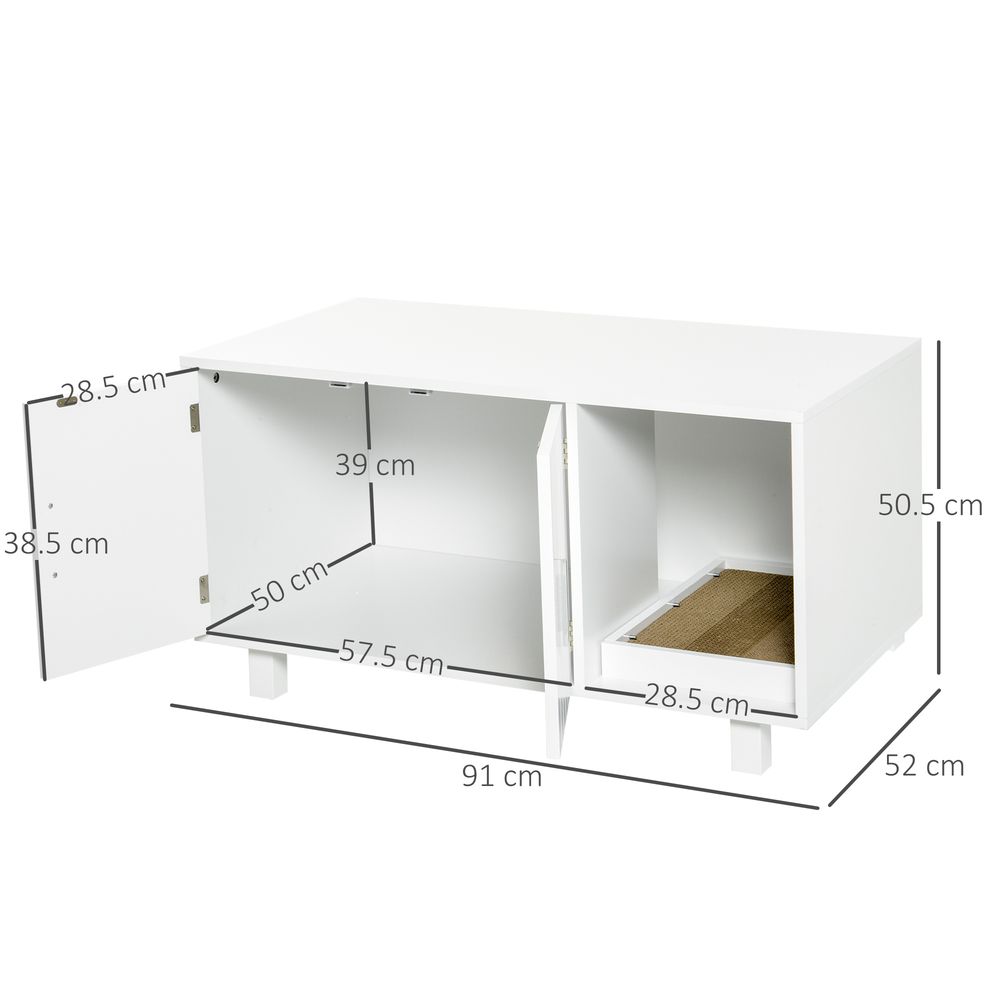 Cat Litter Box Enclosure & House w/ Nightstand/End Table Design, White Pawhut S0671081314