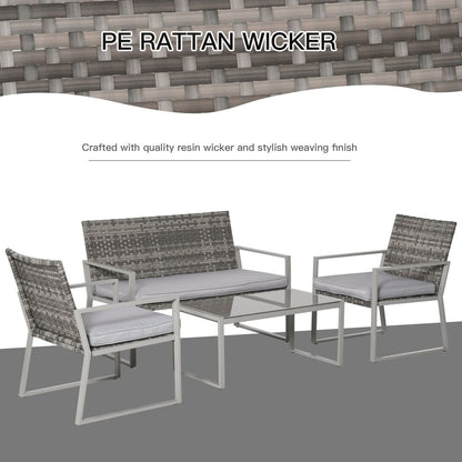 4-Piece Outdoor Garden Rattan Seating Furniture Set Grey S067941874