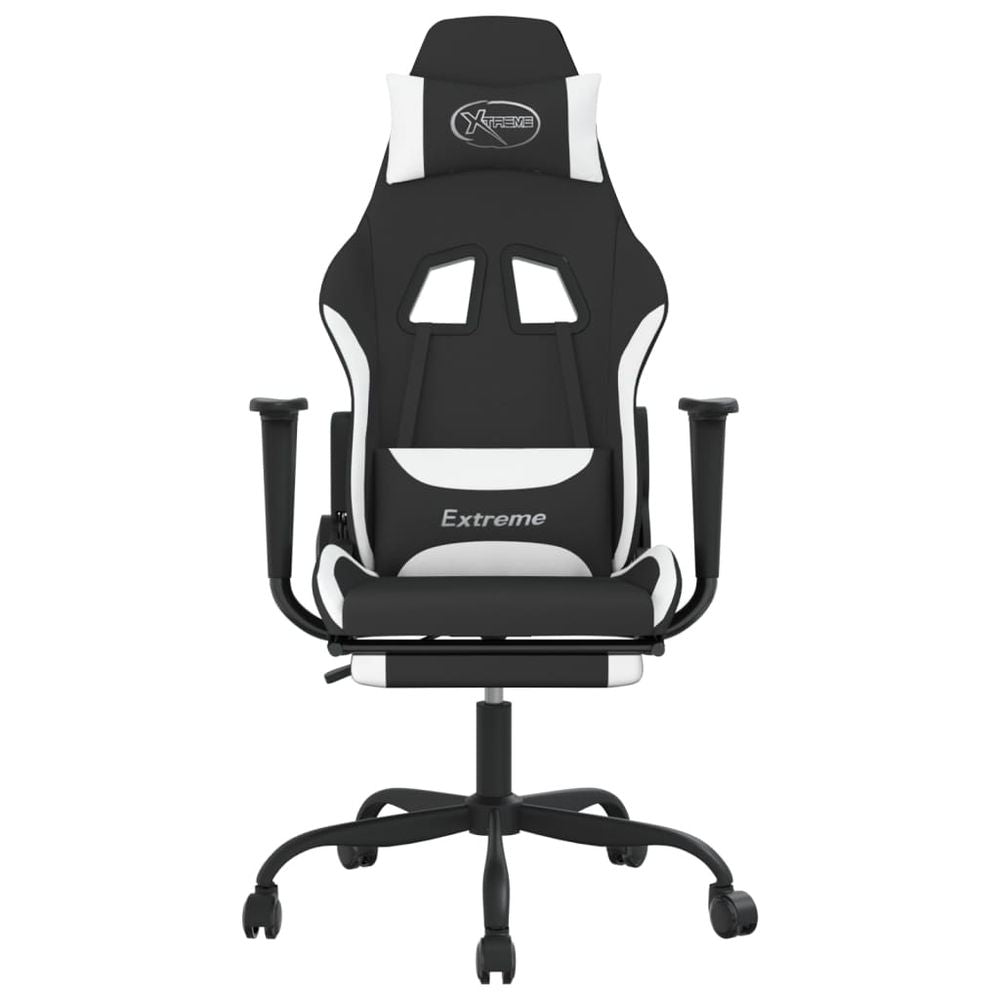 Swivel Gaming Chair with Footrest Black and White Fabric S0671093073