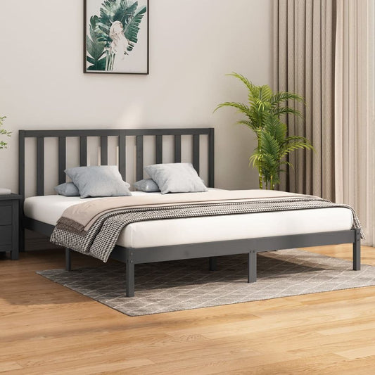 vidaXL Bed Frame Grey Solid Wood 180x200 cm Super King Size S0671025979