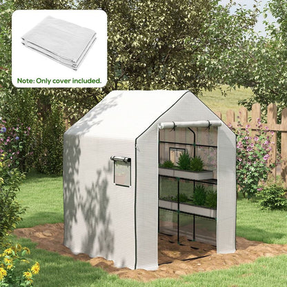 Outsunny Walk-in Greenhouse Cover Replacement with Door and Mesh Windows, White S0671383575