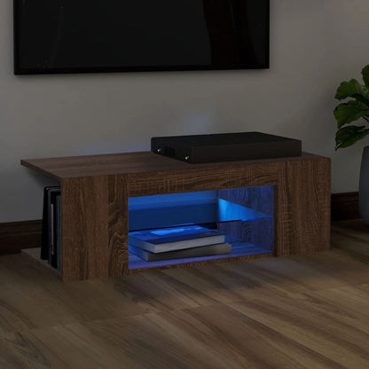 TV Cabinet with LED Lights Smoked Oak 90x39x30 cm S0671111147