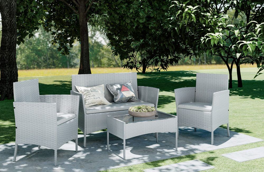 4 Piece Rattan Garden Furniture Set V035876518