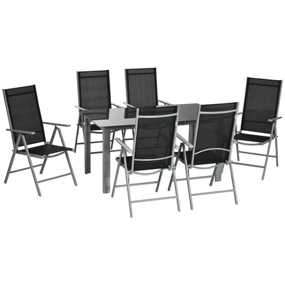 7pc Outdoor Dining Table and 6 Folding Chairs, Aluminium Patio Dining Set Black S0671114974