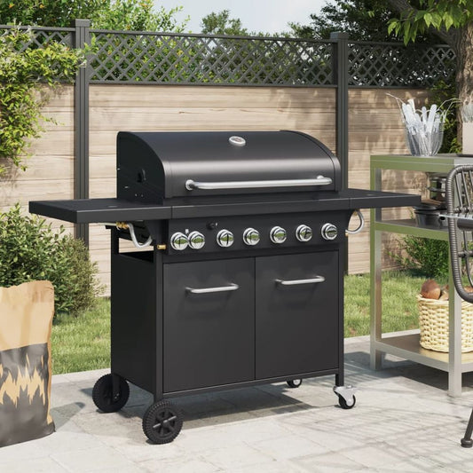 vidaXL Gas BBQ Grill with 7 Burners Black Powder-coated Steel S0671490589