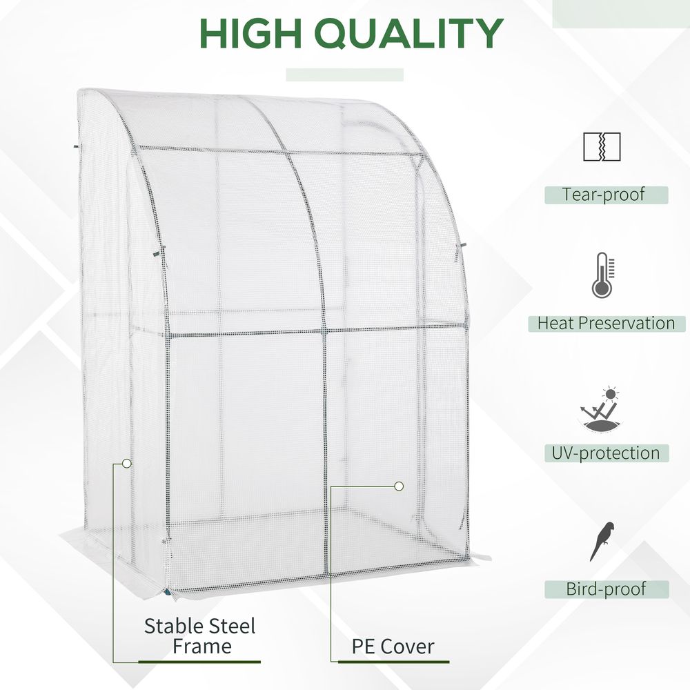 Outsunny Walk-In Lean to Wall Greenhouse w/ Zippered Door 143x118x212cm, White S0671255459