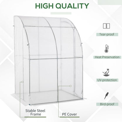 Outsunny Walk-In Lean to Wall Greenhouse w/ Zippered Door 143x118x212cm, White S0671255459