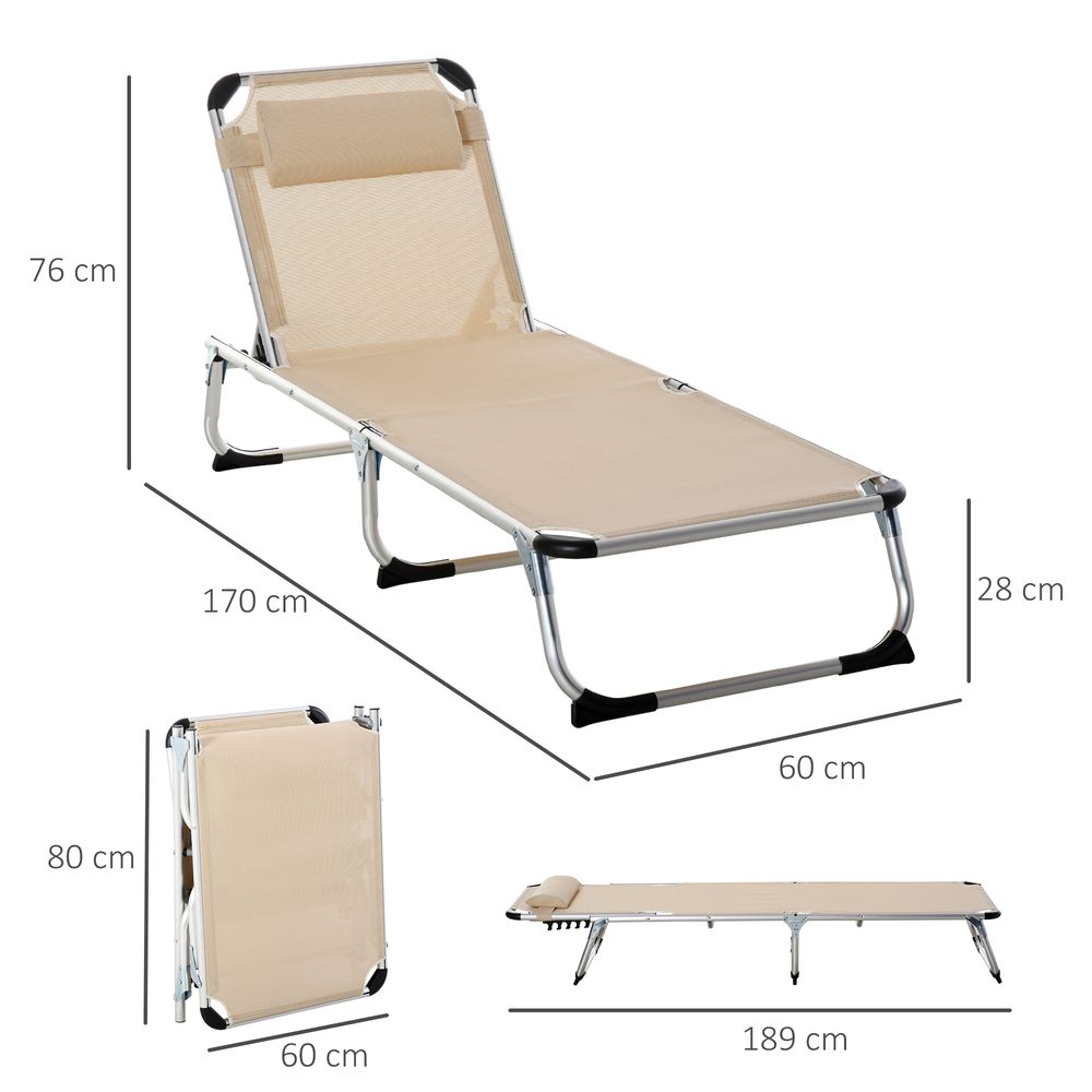 Foldable Reclining Sun Lounger Lounge Chair Camping Bed Cot with Pillow V067942431