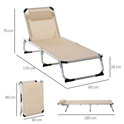 Foldable Reclining Sun Lounger Lounge Chair Camping Bed Cot with Pillow V067942431