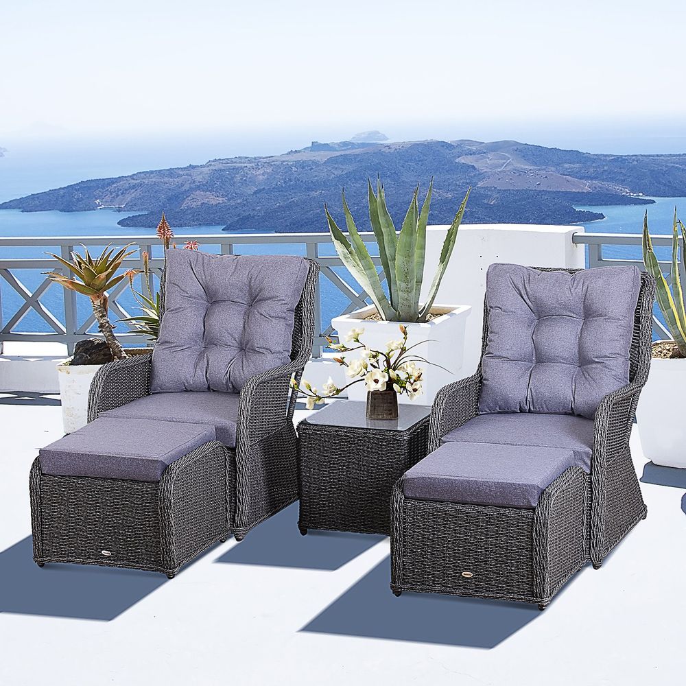 Deluxe 2-Seater Rattan Armchair & Table Set Grey S067941881