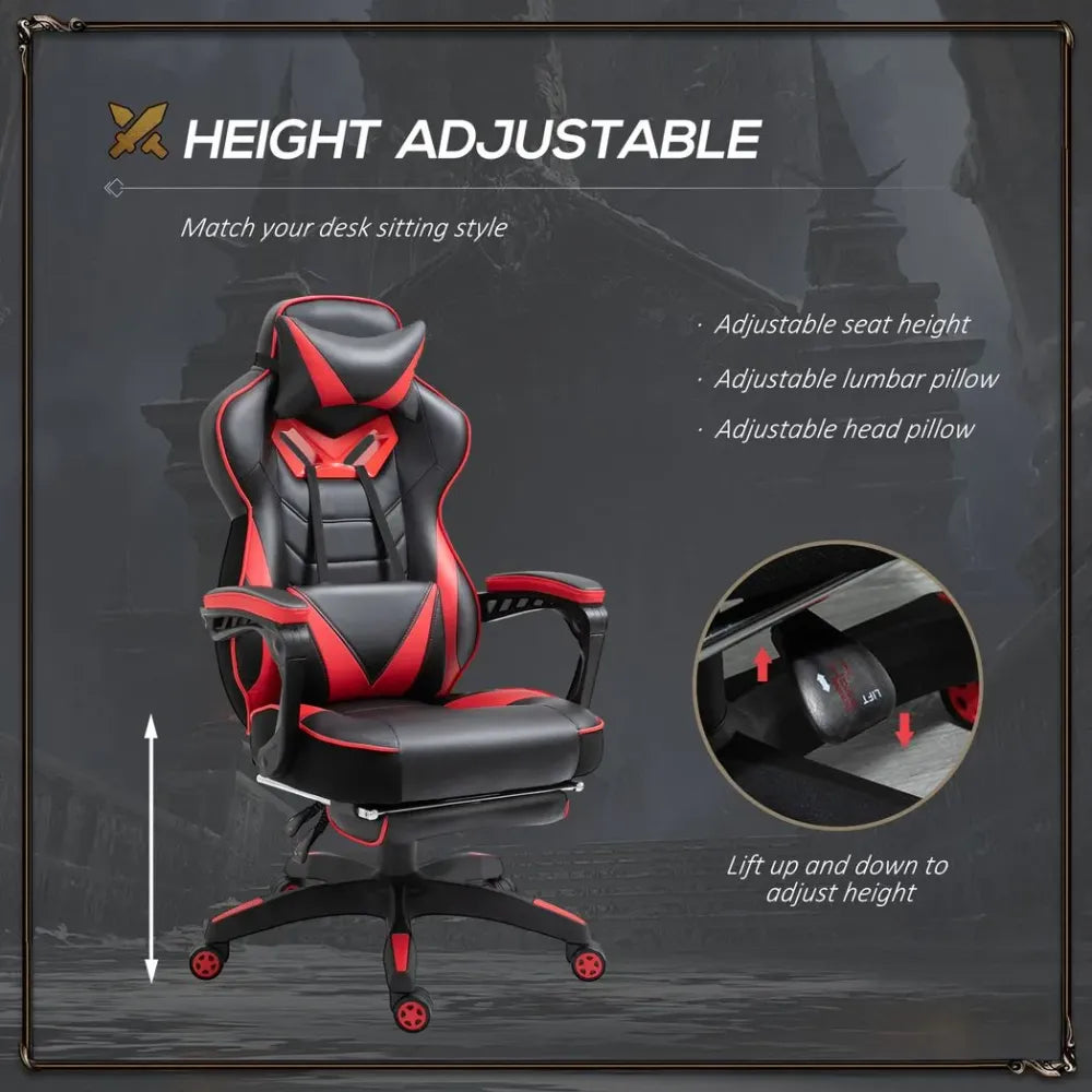 Gaming Chair Ergonomic Reclining w/ Manual Footrest Wheels Stylish Office Red S0671097182