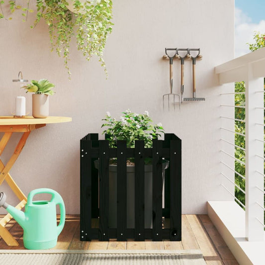 Garden Planter with Fence Design Black 60x60x60 cm Solid Wood Pine S0671368166