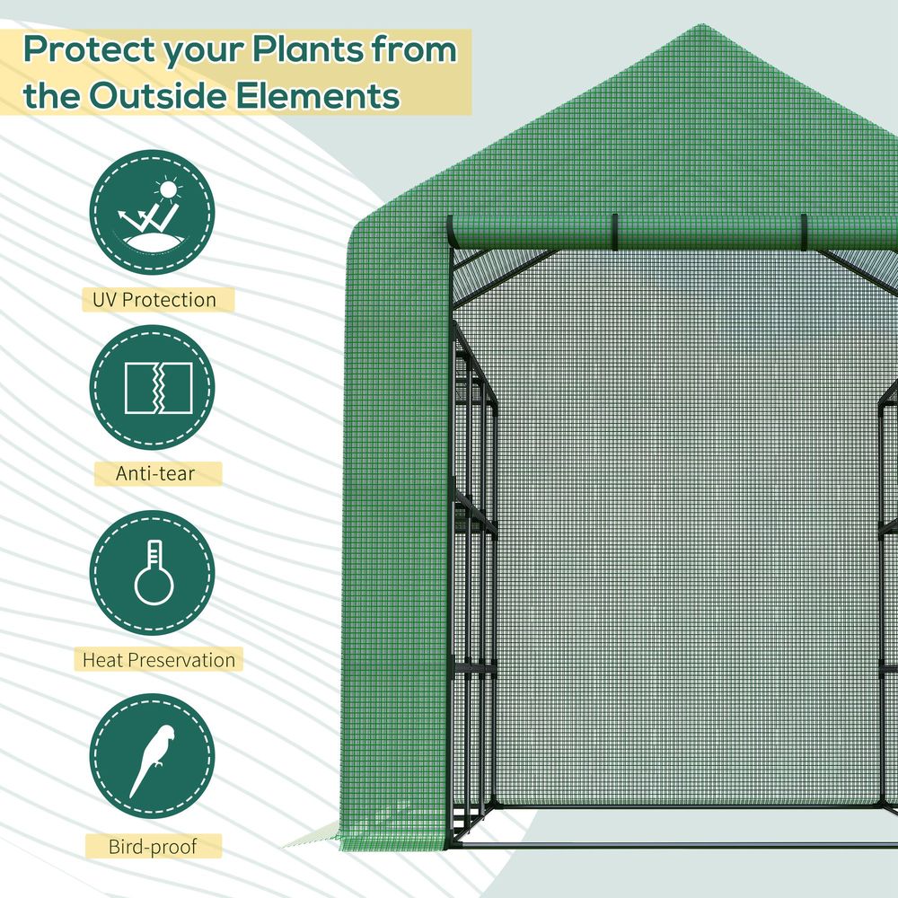 Poly Tunnel Steeple Walk in Greenhouse Removable Cover Shelves 244x180x210cm S067941698