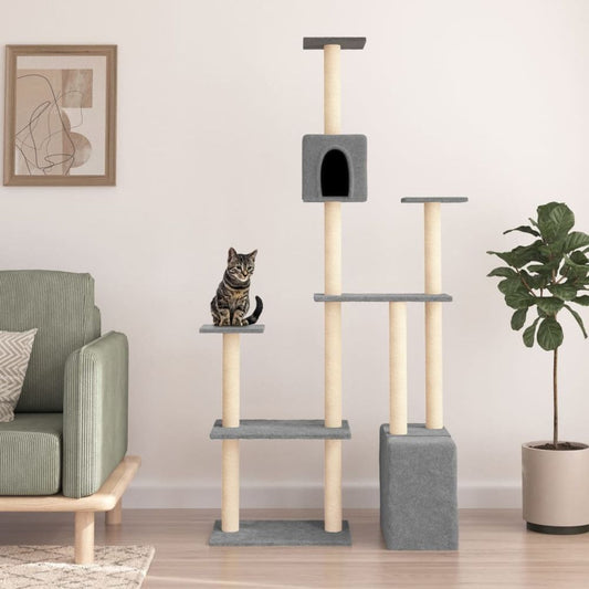 vidaXL Cat Tree with Sisal Scratching Posts Light Grey 180 cm S0671262105