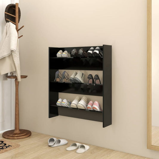 vidaXL Wall Shoe Cabinet Black 80x18x90 cm Engineered Wood S0671252980