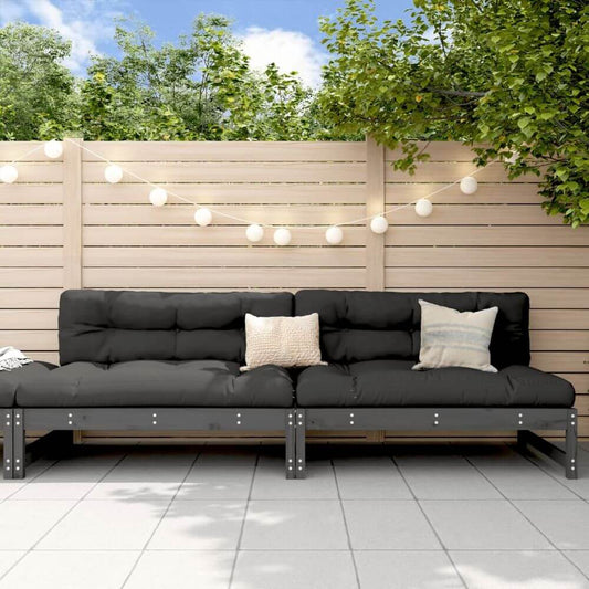 Garden Middle Sofas 2 pcs Grey 120x80 cm Solid Wood Pine S0671389986