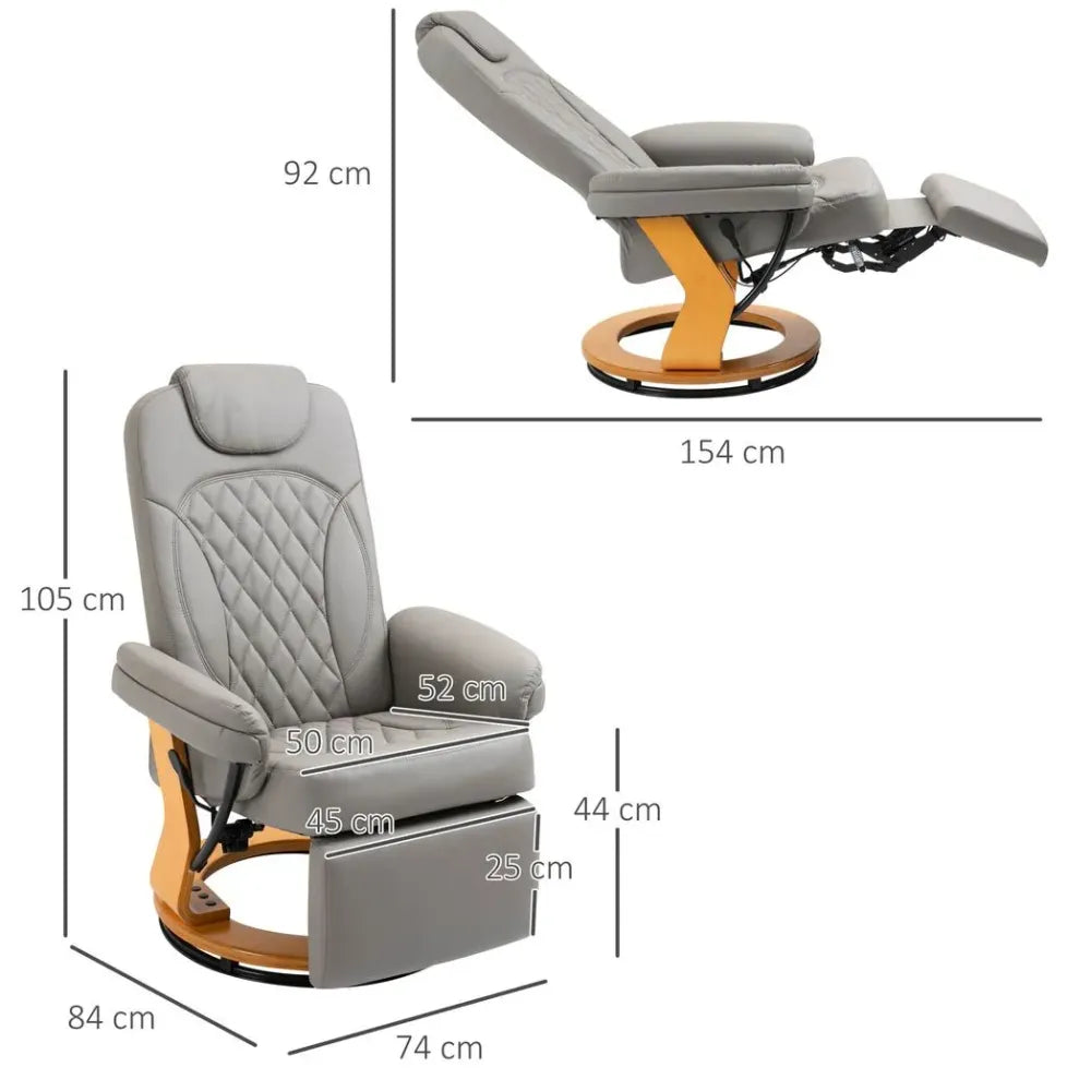 PU Recliner Lounge Chair with Footrest Headrest Wood Base for Home Office Grey S0671097311