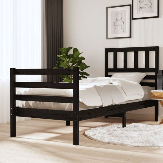 vidaXL Bed Frame Black 75x190 cm Small Single Solid Wood V067959373