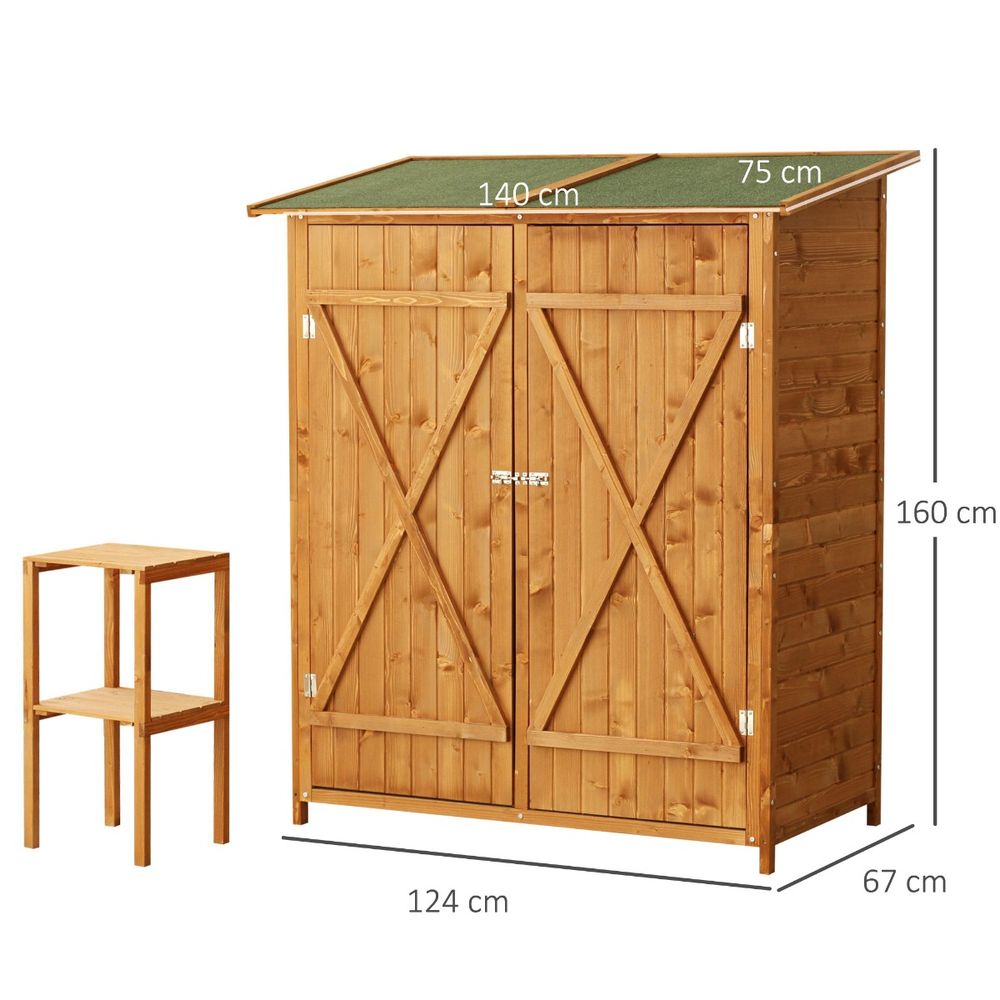 Garden Wood Storage Shed Storage Table, Asphalt Roof Storage Tool Organizer V067942001