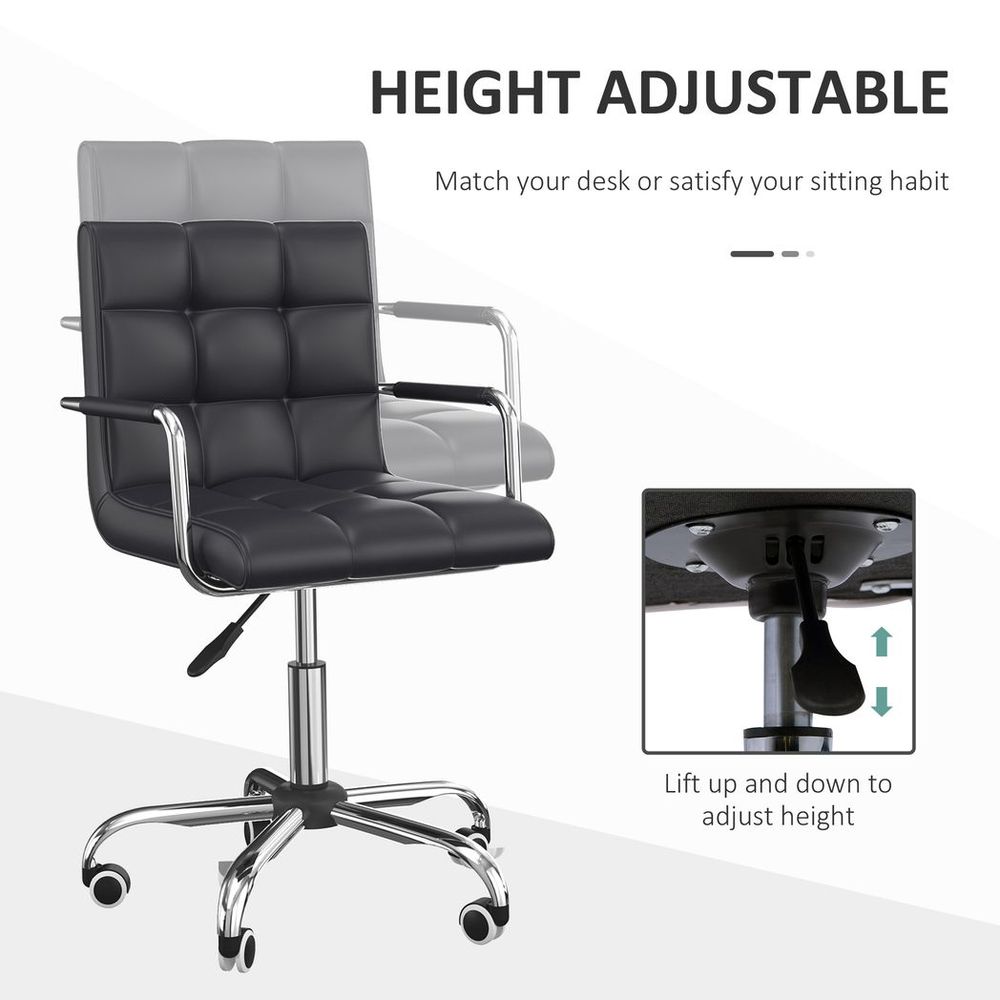 Mid Back PU Leather Home Office Chair Swivel Desk Chair with Arm, Wheel, Black S0671114497