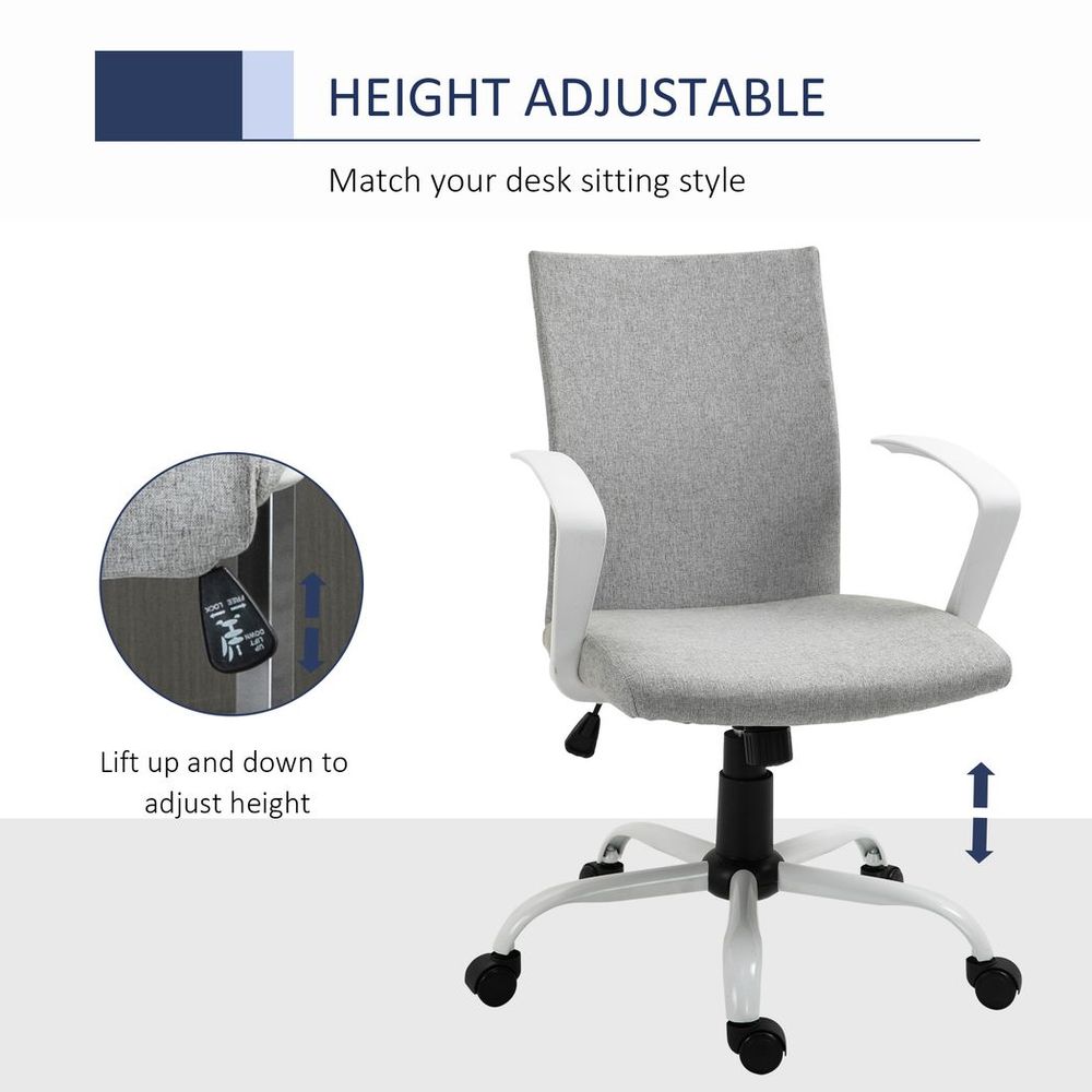 Office Chair Linen Swivel Computer Desk Chair Home Study Task Chair, Light Grey S0671114508