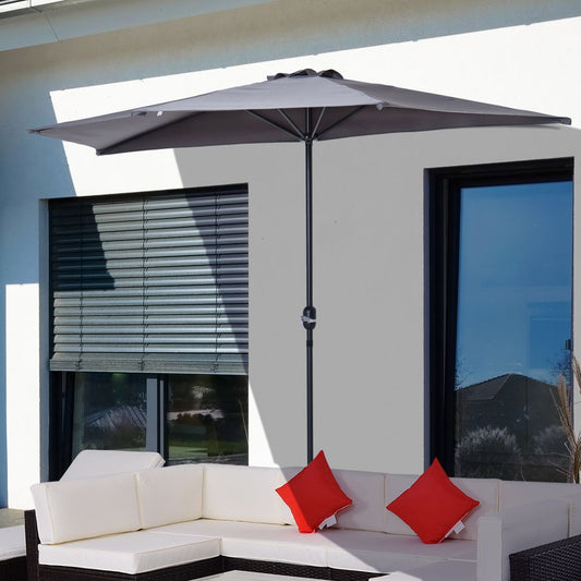 3 m Half Round Umbrella Parasol-Grey Polyester/Aluminum S067941842