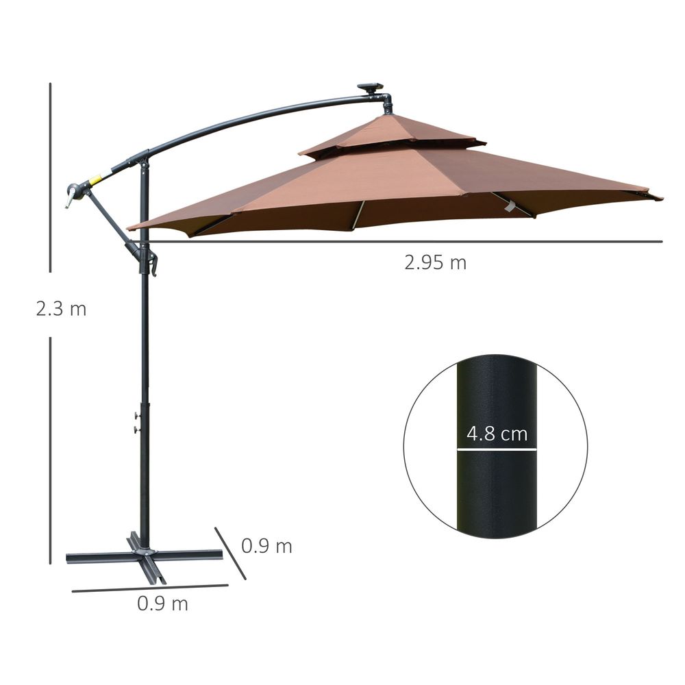 3m Cantilever Banana Parasol Double Roof, LED Solar lights, Crank, S0671072315