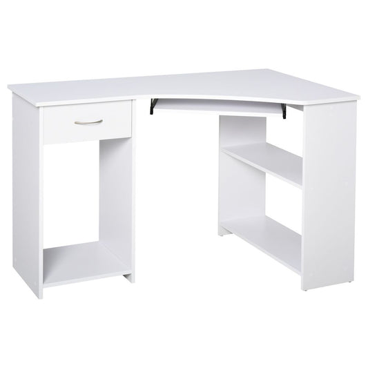 L-Shaped Corner Computer Desk w/ 2 Shelves Worktop Keyboard Tray White S0671079862