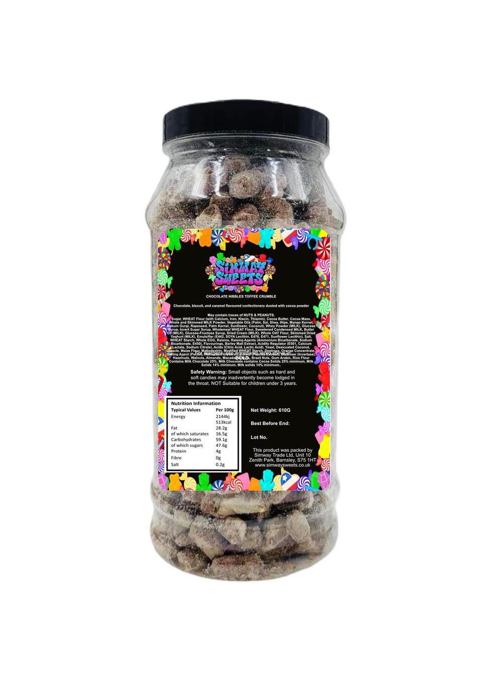 Toffee Crumble Flavour Choc Nibbles Retro Sweets Gift Jar