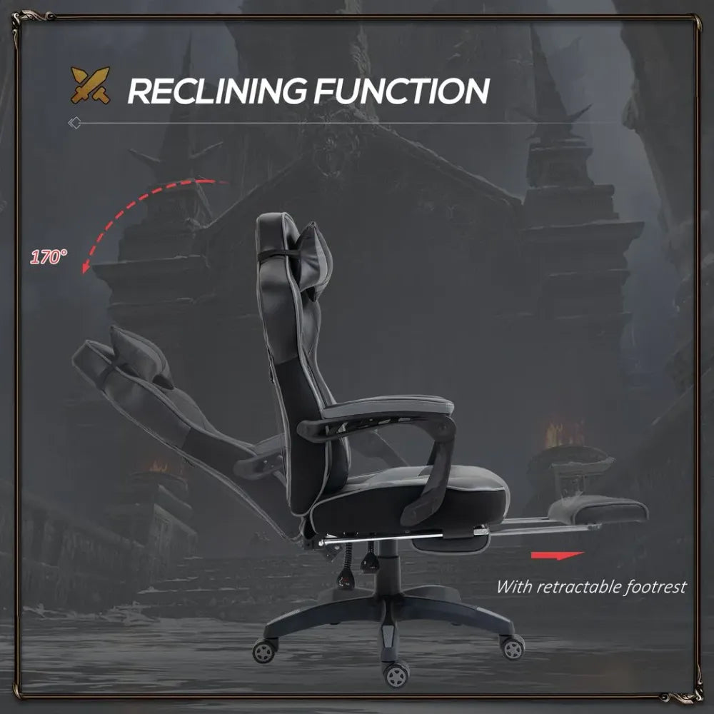 Gaming Chair Ergonomic Reclining w/ Manual Footrest Wheels Stylish Office Grey S0671102900