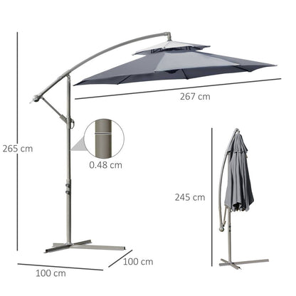 2.7m Garden Banana Parasol Cantilever Umbrella Handle, Dark Grey S0671072322