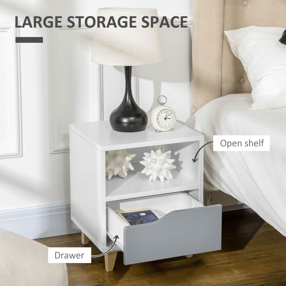 Nightstand, Bedside Table with Drawer and Shelf for Living Room, Bedroom S0671114632