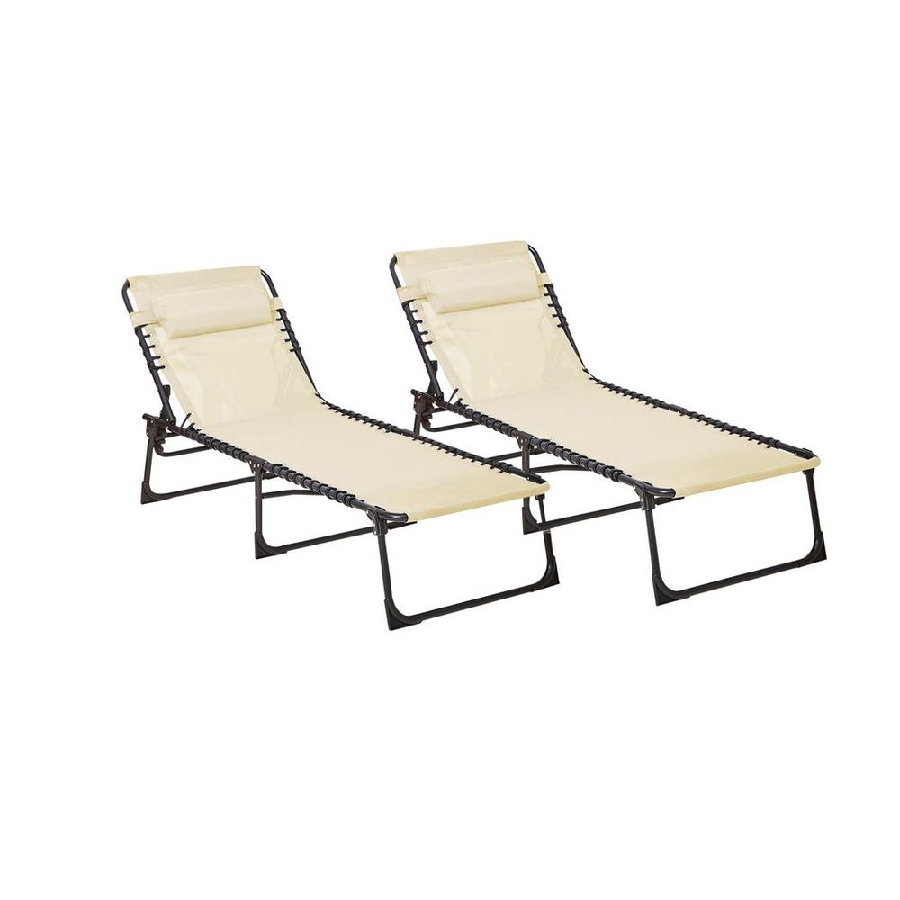 Neo Pair of Cream Outdoor Garden Folding Sun Loungers S0671255282